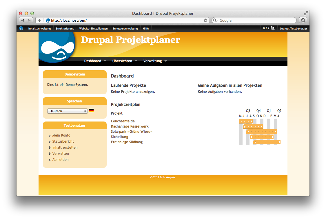 Dashboard mit Gantt-Diagramm